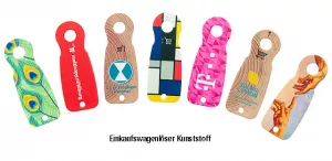 Einkaufswagenlöser aus 3 verschiedenen Materialien 